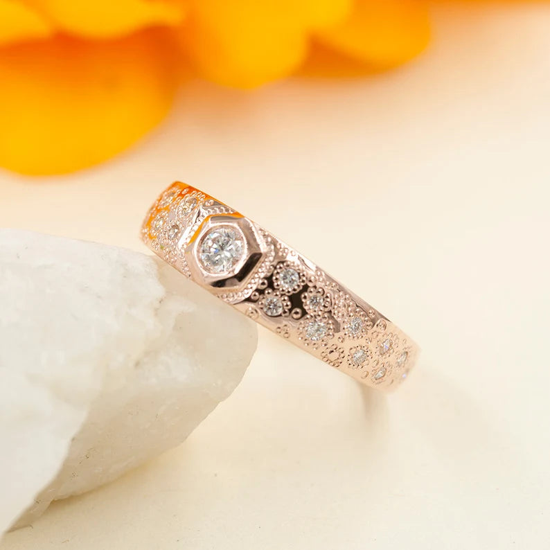 14K DIAMOND HEXAGON STARDUST BAND