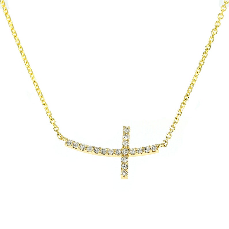 14K 0.17CT DIAMOND SIDEWAYS CROSS NECKLACE