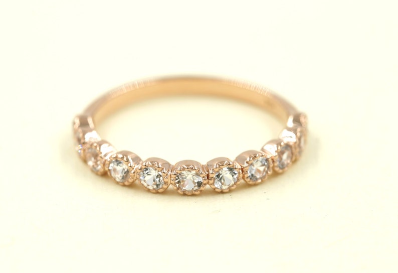 14K WHITE SAPPHIRE BEZEL MILGRAIN HALF ETERNITY BAND