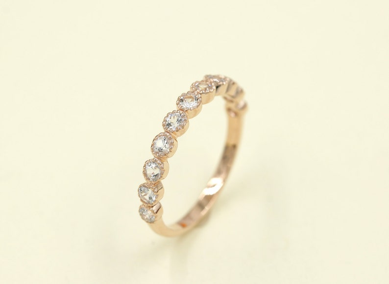 14K WHITE SAPPHIRE BEZEL MILGRAIN HALF ETERNITY BAND