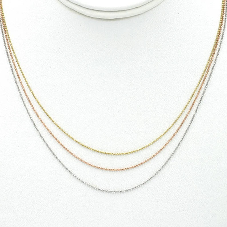 14K 1MM DIAMOND CUT BEADED CHAIN NECKLACE