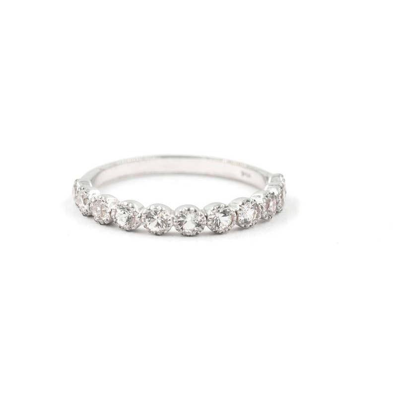 14K WHITE SAPPHIRE BEZEL MILGRAIN HALF ETERNITY BAND