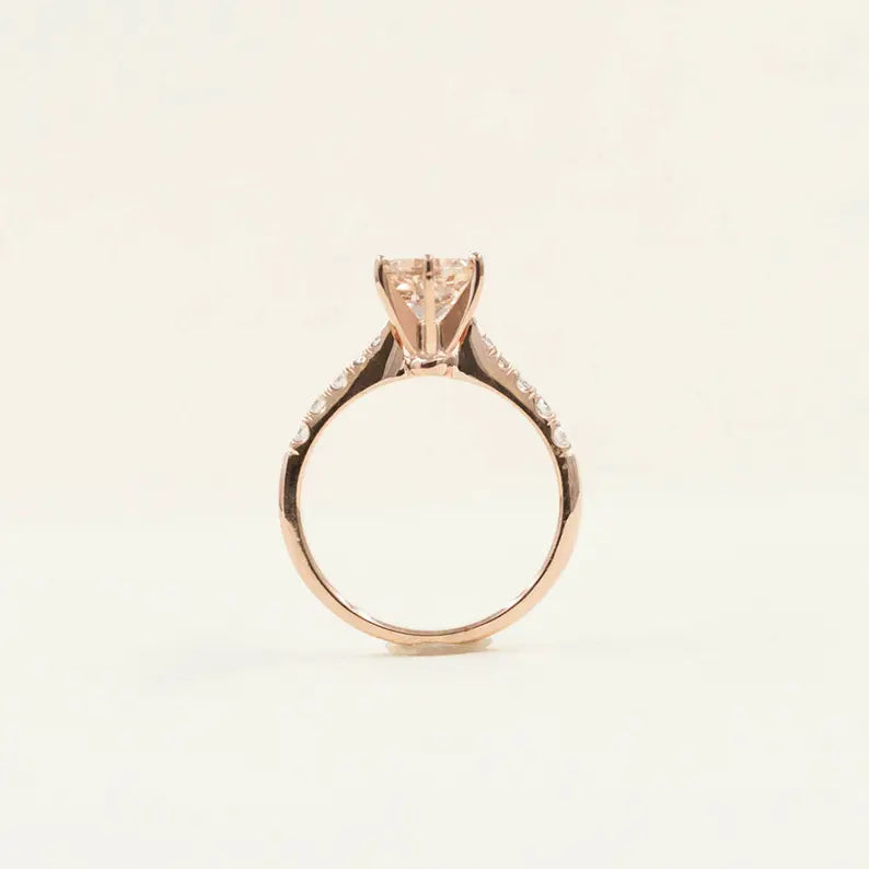 14K MORGANITE DIAMOND SOLITAIRE RING