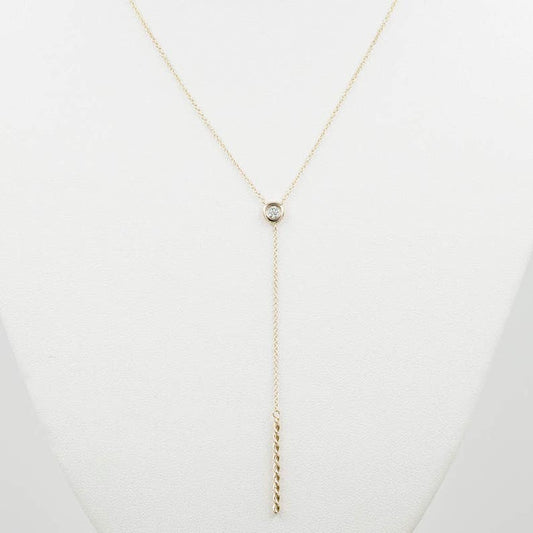 14K DIAMOND BEZEL TWIST BAR LARIAT NECKLACE