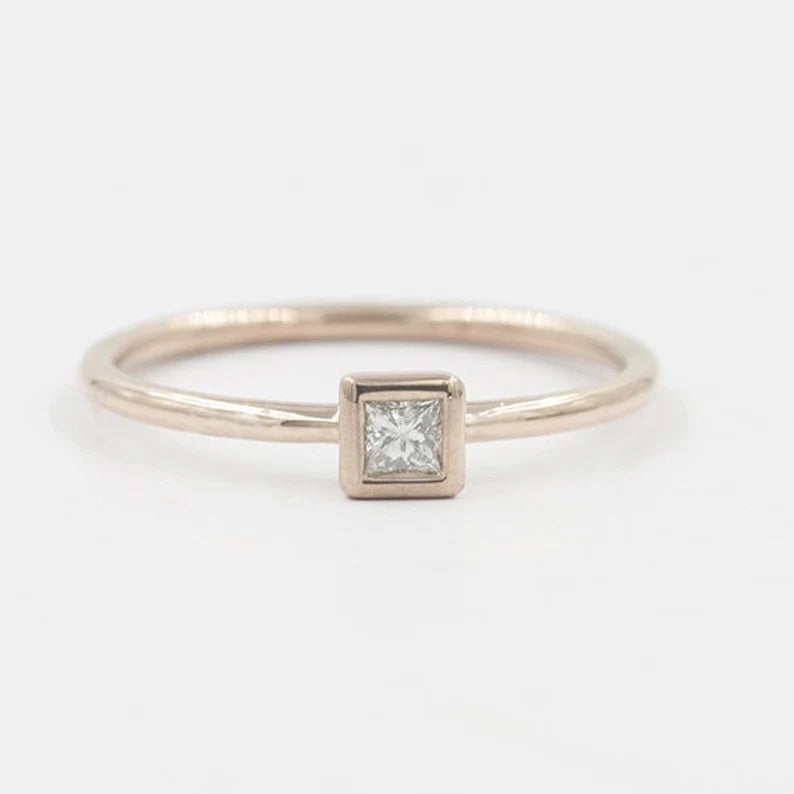 14K 0.10CT SQUARE DIAMOND BEZEL SOLITAIRE RING