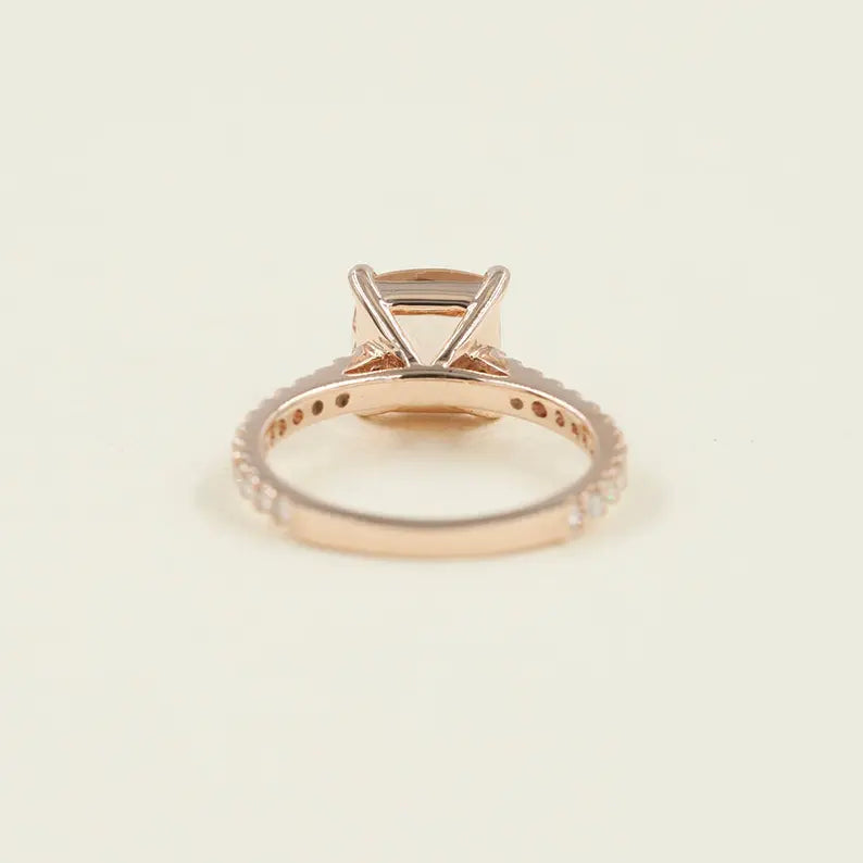 14K CUSHION MORGANITE DIAMOND RING