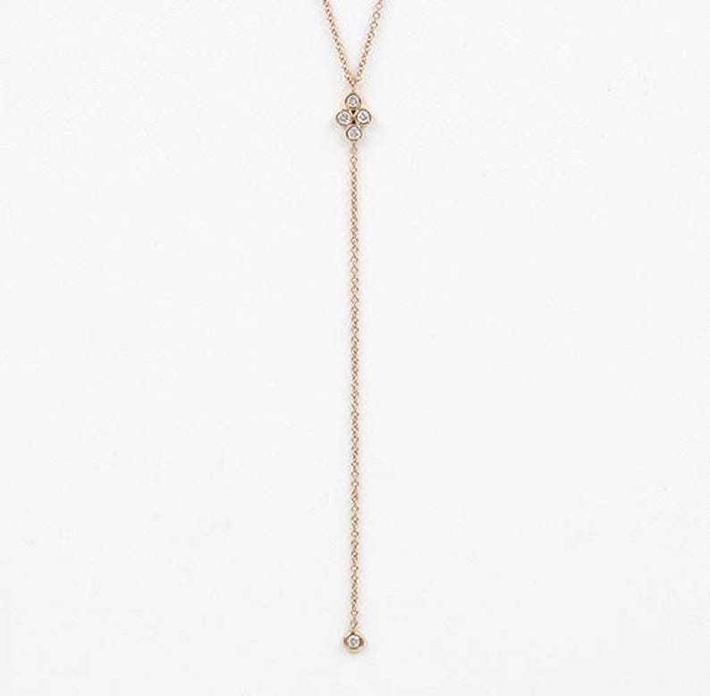 14K 4 DIAMOND BEZEL CLUSTER LARIAT NECKLACE