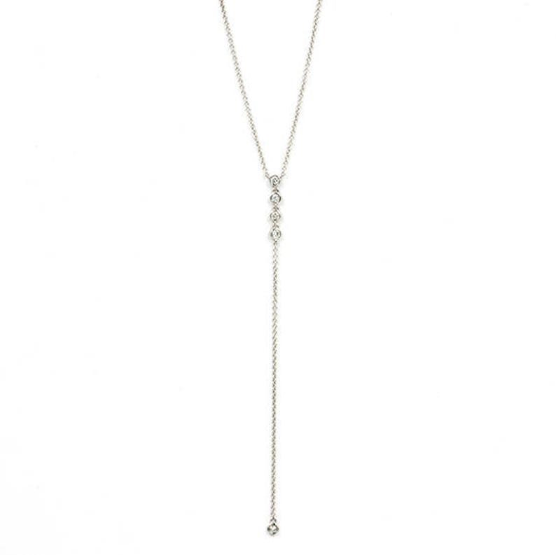 14K 5 DIAMOND BEZEL LARIAT NECKLACE