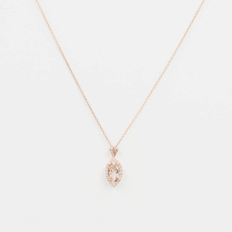 14K MARQUISE MORGANITE DIAMOND HALO NECKLACE