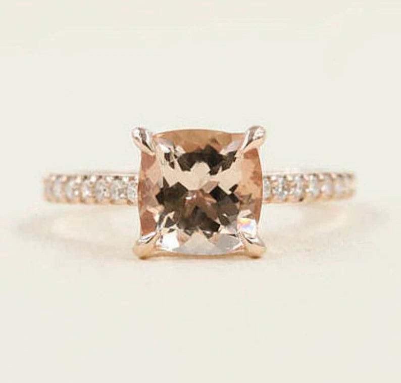 14K CUSHION MORGANITE DIAMOND RING