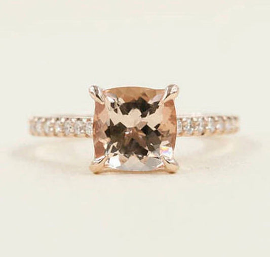 14K CUSHION MORGANITE DIAMOND RING