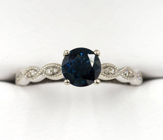 14K SAPPHIRE DIAMOND ART DECO RING