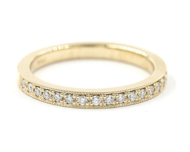 14K 0.20CT DIAMOND MILGRAIN HALF ETERNITY BAND