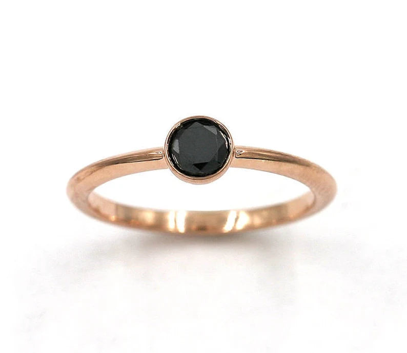 14K 0.3CT BLACK DIAMOND BEZEL SOLITAIRE RING