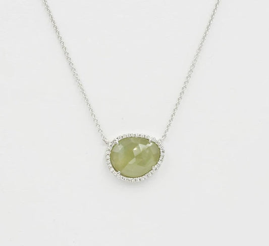 14K 4.3CT GREEN SAPPHIRE DIAMOND HALO NECKLACE