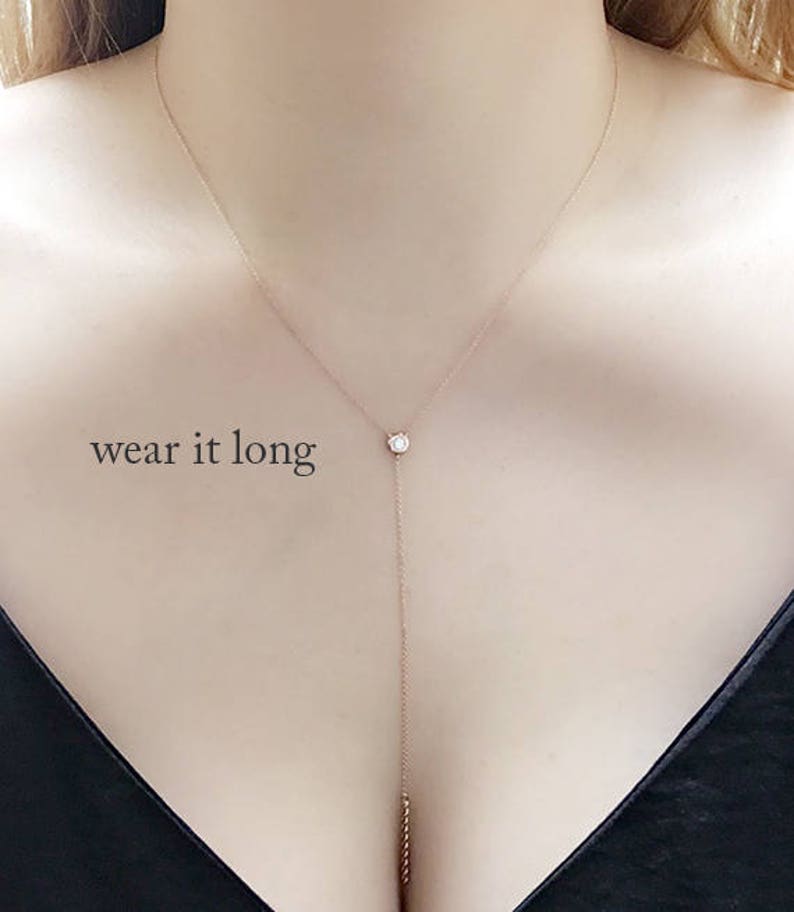 14K DIAMOND BEZEL TWIST BAR LARIAT NECKLACE