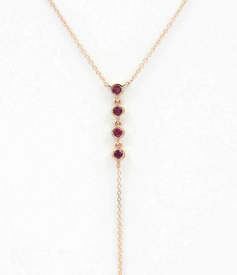 14K 5 RUBY BEZEL LARIAT NECKLACE