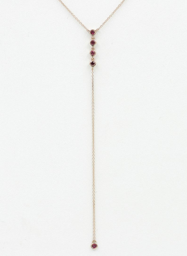 14K 5 RUBY BEZEL LARIAT NECKLACE