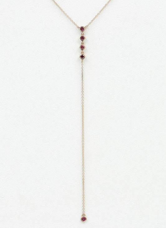 14K 5 RUBY BEZEL LARIAT NECKLACE