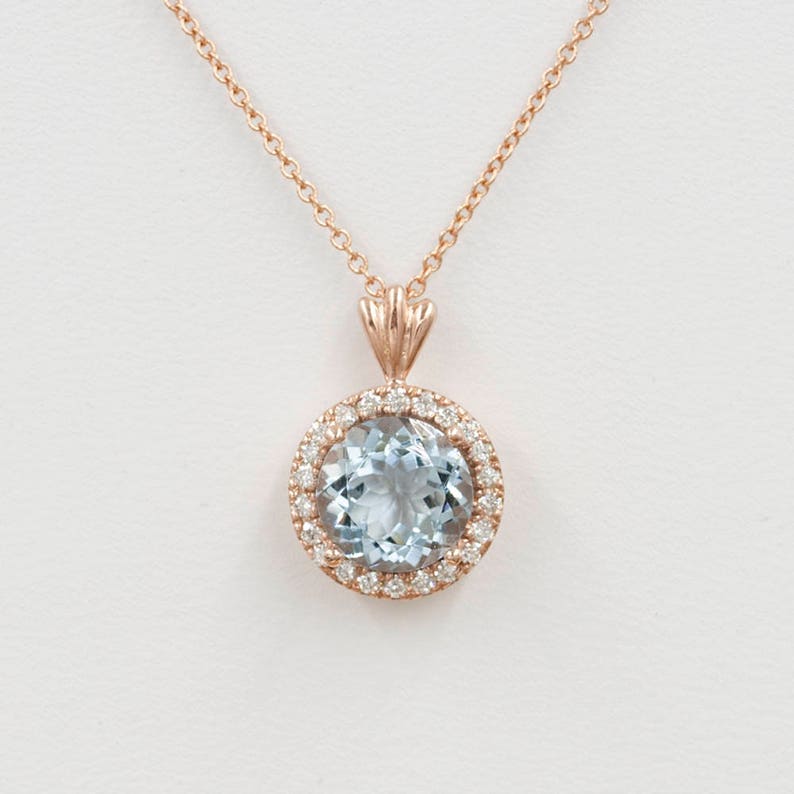 14K 2.3CT AQUAMARINE DIAMOND HALO NECKLACE