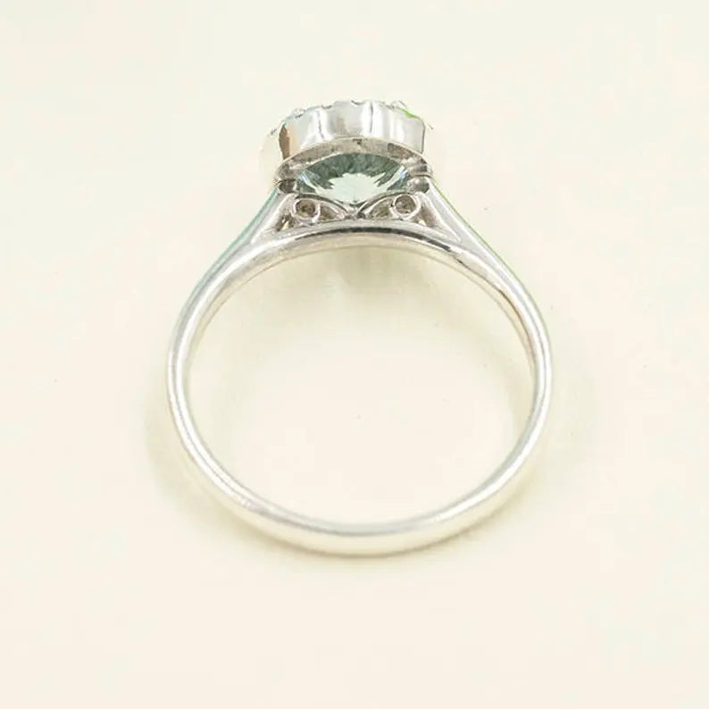 14K AQUAMARINE DIAMOND HALO SOLITAIRE RING