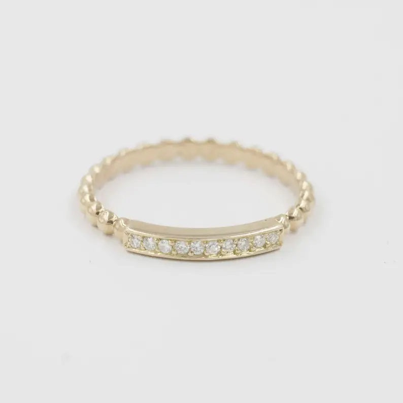 14K 10 DIAMOND MINI BAR BEADED BAND