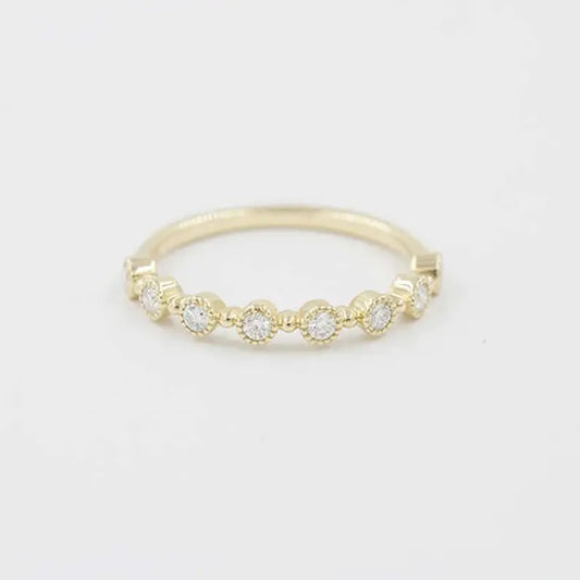 14K 8 DIAMOND BEZEL MILGRAIN BEAD BAND