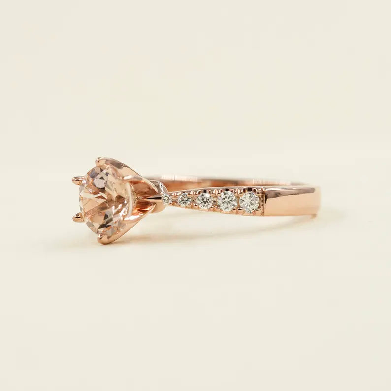 14K MORGANITE DIAMOND SOLITAIRE RING