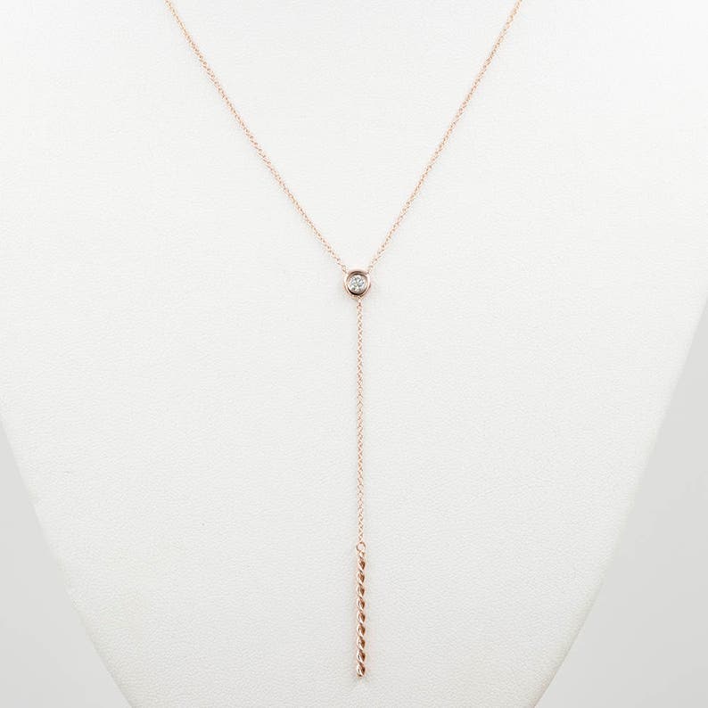 14K DIAMOND BEZEL TWIST BAR LARIAT NECKLACE