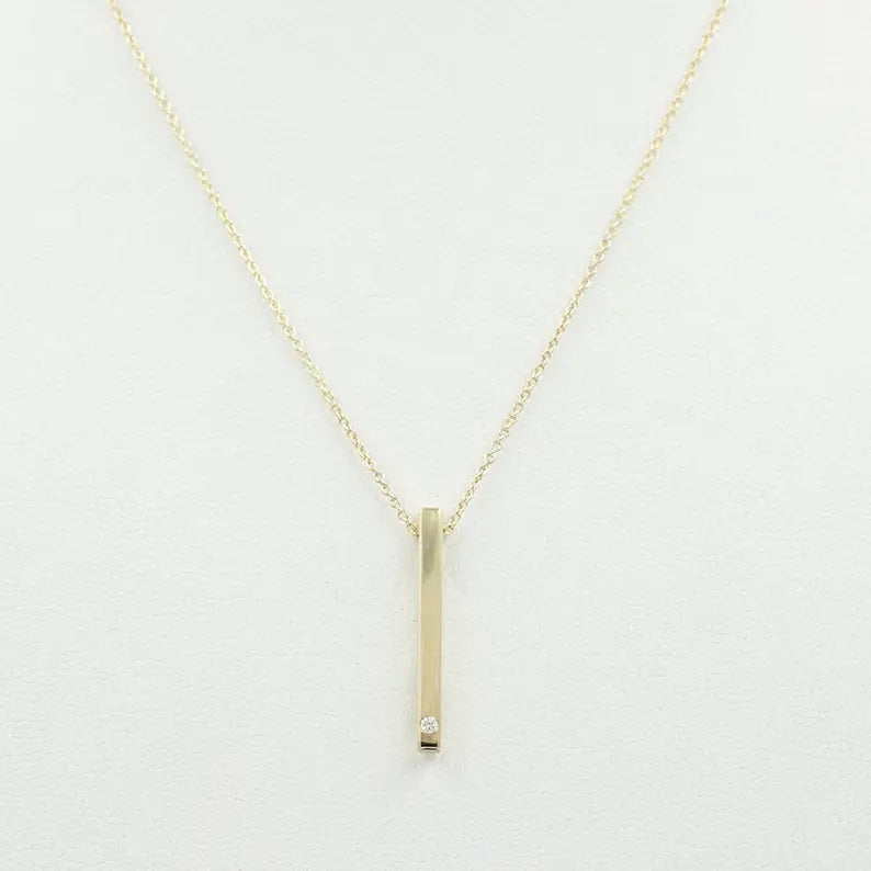 14K 1 DIAMOND BAR NECKLACE