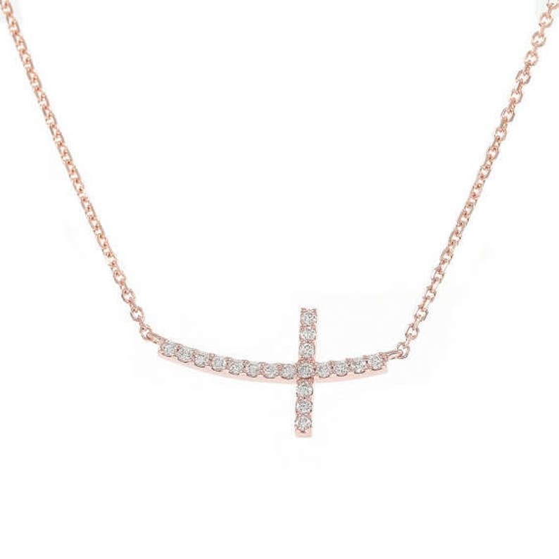 14K 0.17CT DIAMOND SIDEWAYS CROSS NECKLACE