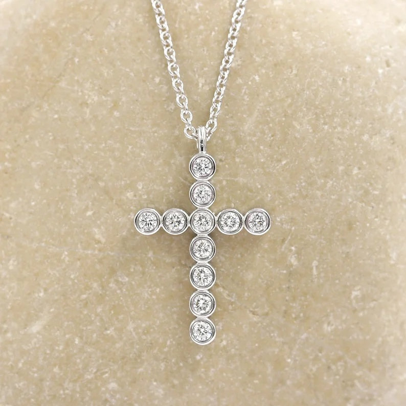 14K 0.33CT DIAMOND CROSS NECKLACE