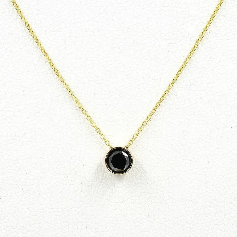 14K 0.50CT BLACK DIAMOND BEZEL NECKLACE