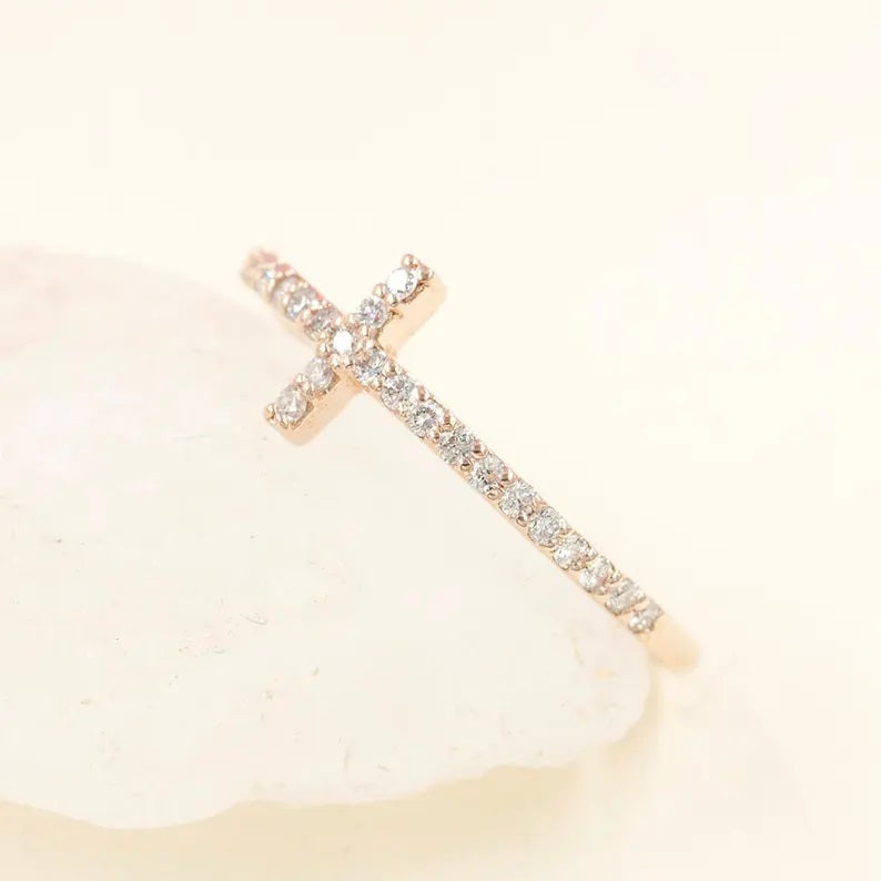 14K DIAMOND CROSS BAND