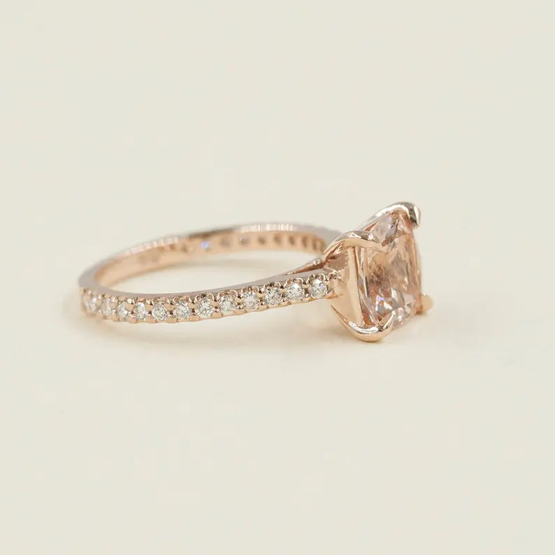 14K CUSHION MORGANITE DIAMOND RING