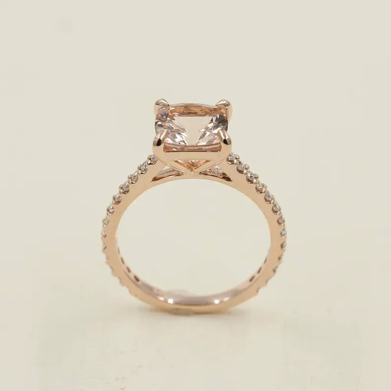 14K CUSHION MORGANITE DIAMOND RING