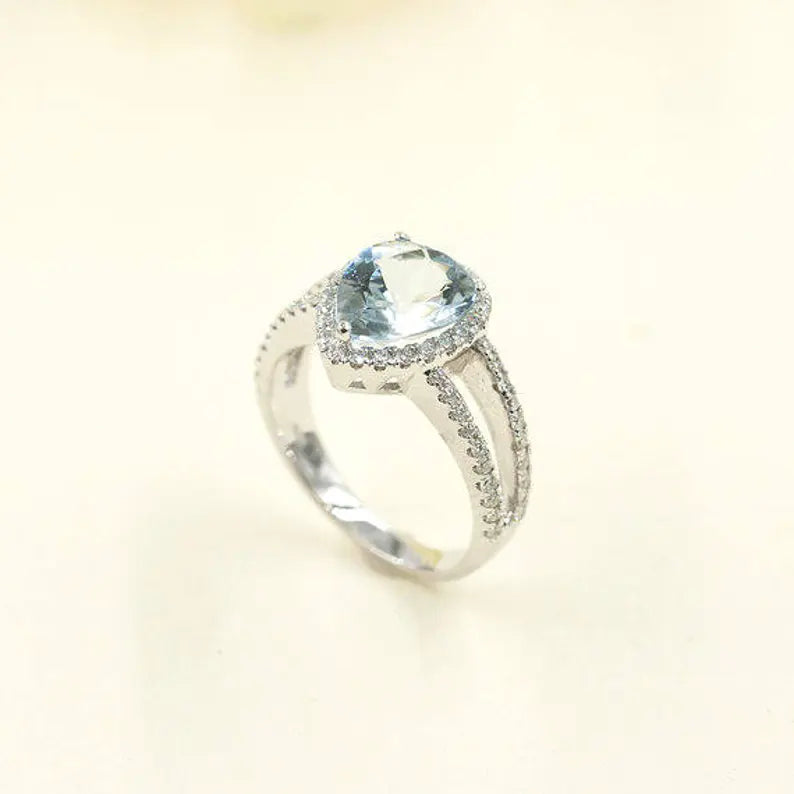 14K PEAR AQUAMARINE DIAMOND HALO RING