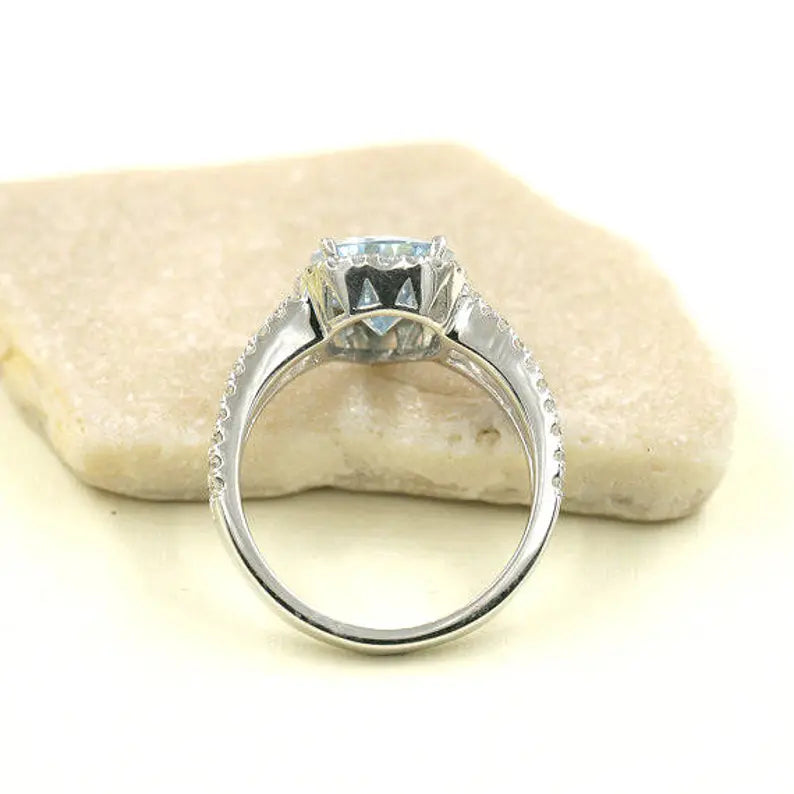 14K PEAR AQUAMARINE DIAMOND HALO RING