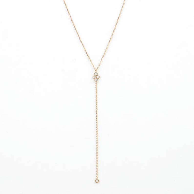 14K 4 DIAMOND BEZEL CLUSTER LARIAT NECKLACE