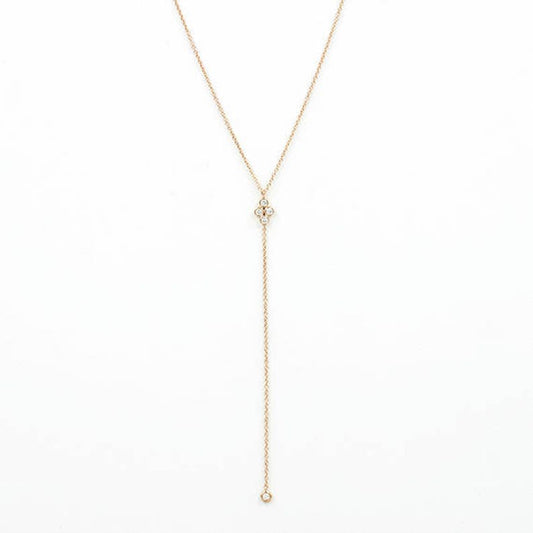 14K 4 DIAMOND BEZEL CLUSTER LARIAT NECKLACE