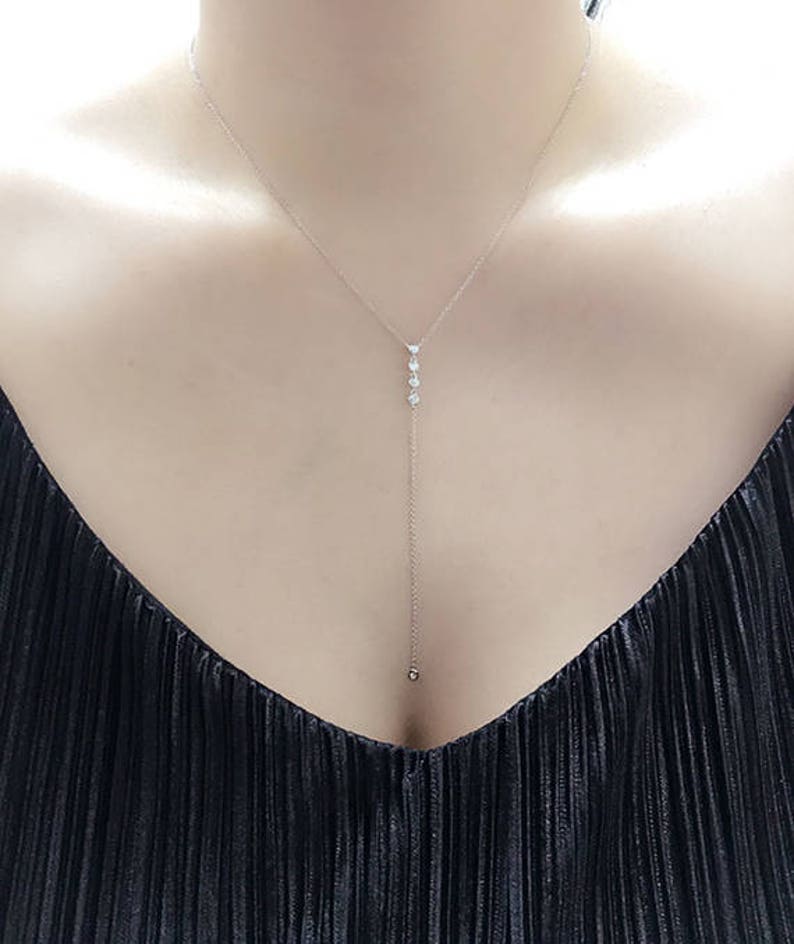 14K 5 DIAMOND BEZEL LARIAT NECKLACE