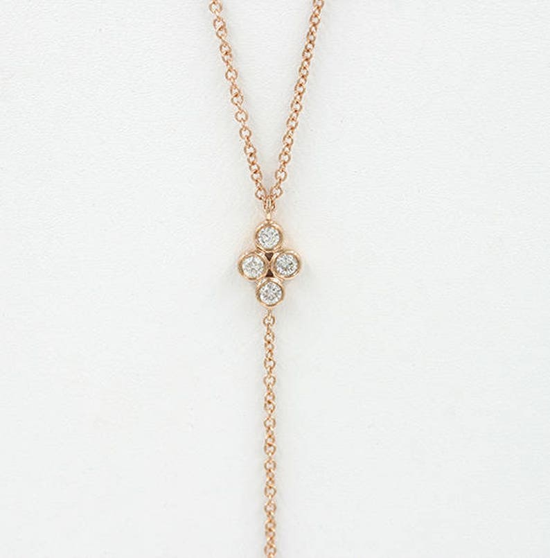 14K 4 DIAMOND BEZEL CLUSTER LARIAT NECKLACE