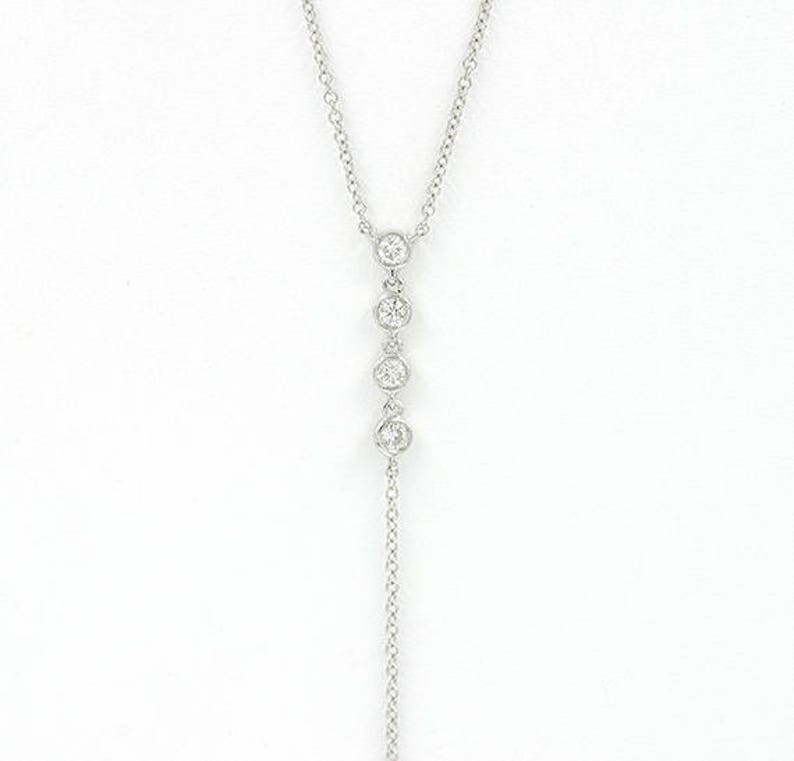 14K 5 DIAMOND BEZEL LARIAT NECKLACE