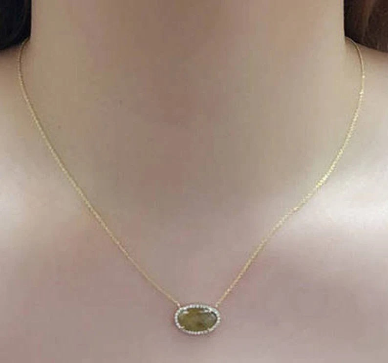 14K 3.5CT YELLOW SAPPHIRE DIAMOND HALO NECKLACE