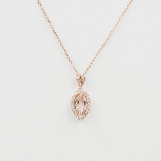 14K MARQUISE MORGANITE DIAMOND HALO NECKLACE