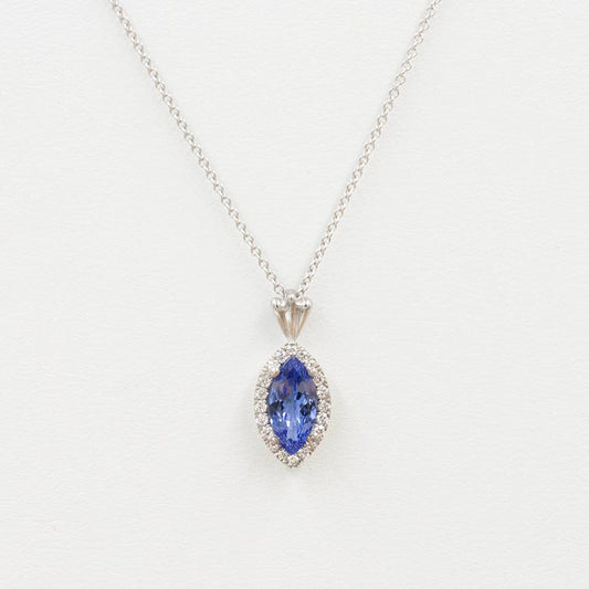 14K MARQUISE TANZANITE DIAMOND HALO NECKLACE