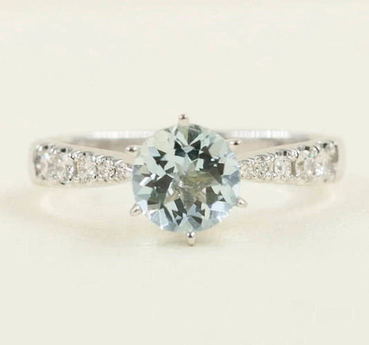 14K AQUAMARINE DIAMOND RING