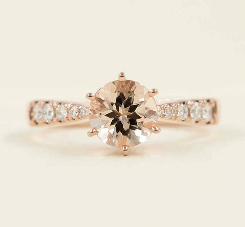 14K MORGANITE DIAMOND SOLITAIRE RING