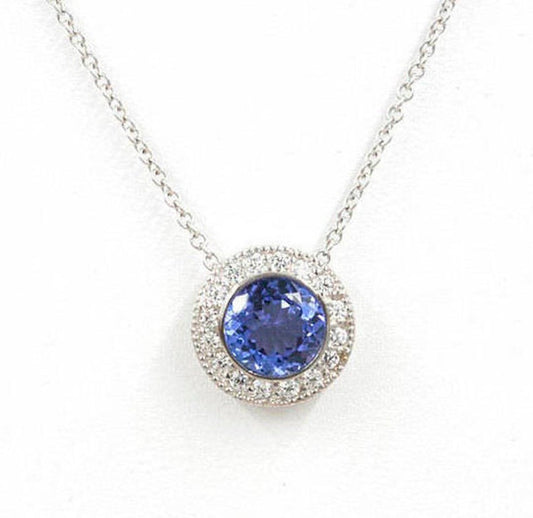 14K 1.3CT TANZANITE DIAMOND HALO NECKLACE