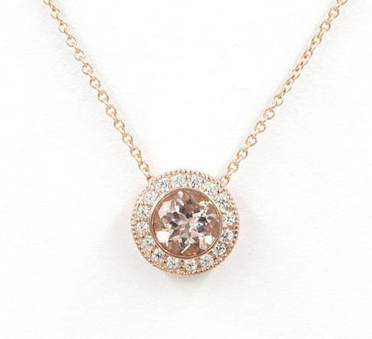 14K 1.3CT MORGANITE DIAMOND HALO NECKLACE